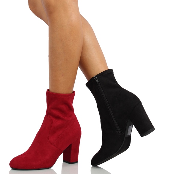 Size 9 Cherry Faux Suede Almond Toe Sock Ankle Boo - Picture 7 of 8